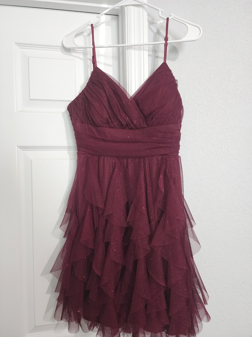 Women's Burgundy Ruffle Tulle Party Dress